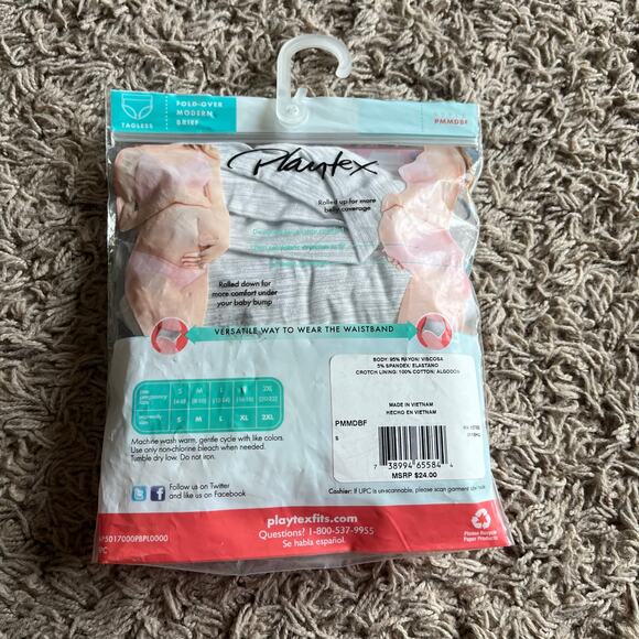 NWT! Playtex Maternity Fold-Over Modern Brief Panties Beige & Gray Size Small - Picture 2 of 5